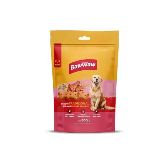 Promoção biscoito sabor frango defumado Baw Waw p/ cães adultos médio e grande porte 500g