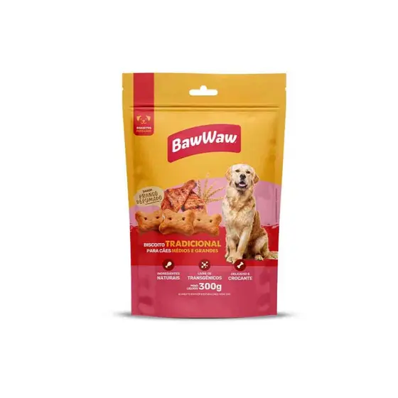 Baw Waw biscoito petisco snack sabor frango defumado p/ cães adultos médio e grande porte 300g