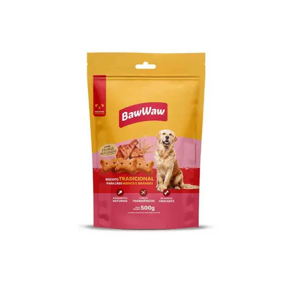 Baw Waw biscoito petisco snack  sabor frango defumado p/ cães adultos médio e grande porte 500g