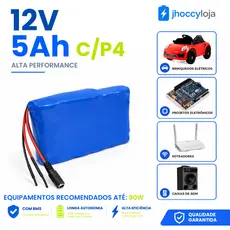 Pack de Energia Recarregável 12V com Conector P4 e Proteção BMS - 5Ah