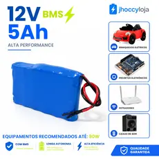 Bateria Recarregável 12V 5Ah Com BMS Para Projetos Eletrônicos