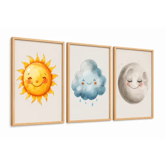 Quadros Infantil Céu Sol Nuvem Lua Decoração Quarto Bebê Menino Menina Kit 3 Peças Promoção Oferta!!