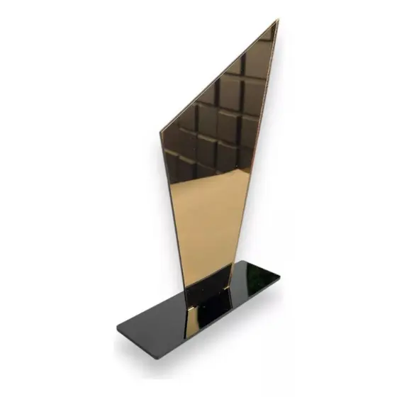 Kit Troféus Acrílico Espelhado Bronze 10x18cm Base Preta
