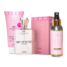 Kit Luxo 521 Vip Rose Feminino: Perfume 100ml + Body Splash + Hidratante | Amakha Paris
