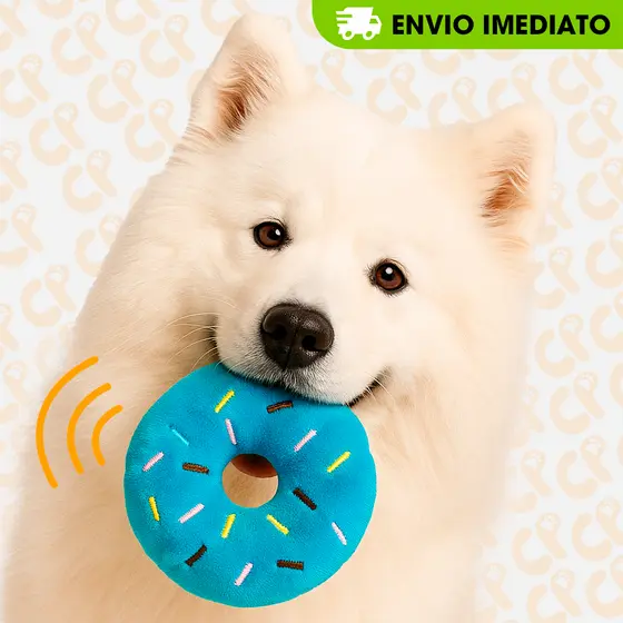 Brinquedo Mordedor Pet de Pelúcia Rosquinha Azul  para Cães Cachorro com apito 12cm