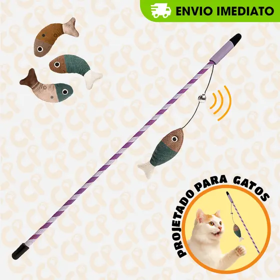Brinquedo Varinha Para Gato com peixe em Pelucia 40CM