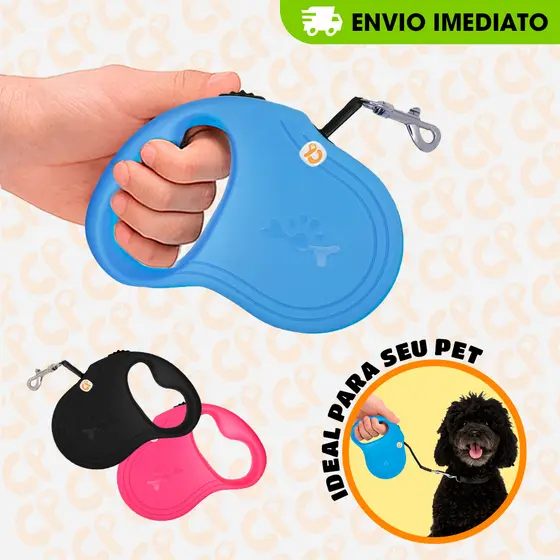 Guia Retrátil Básica c/ Trava 3m – Passeio Seguro e Confortável p/ Seu Pet 🐾