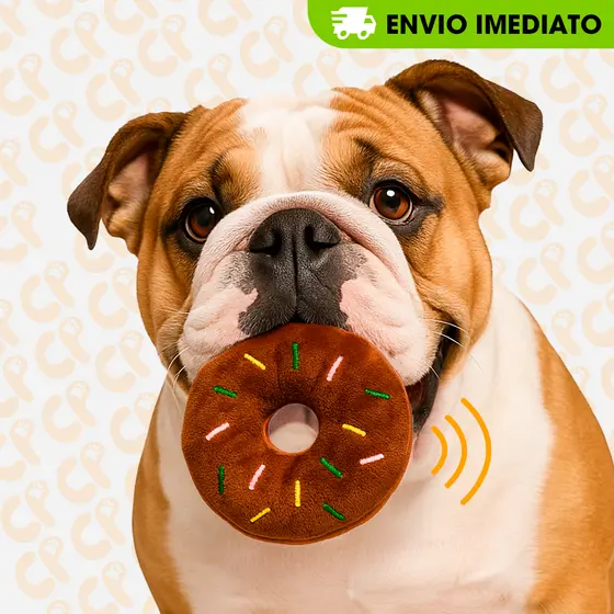 Brinquedo Mordedor Pet de Pelúcia Rosquinha Marrom para Cães Cachorro com Apito 12cm