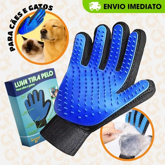Luva Mágica Pet Tira Pelos Cães e Gatos - Nanomagnética