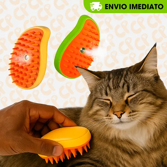Escova A Vapor 3 Em 1 Para Cães e Gatos – Remove Pelos e Massageia