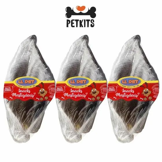 (Orelha Bovina 100% Natural) Desidratada Para Cães LL Pet (Com pelos)