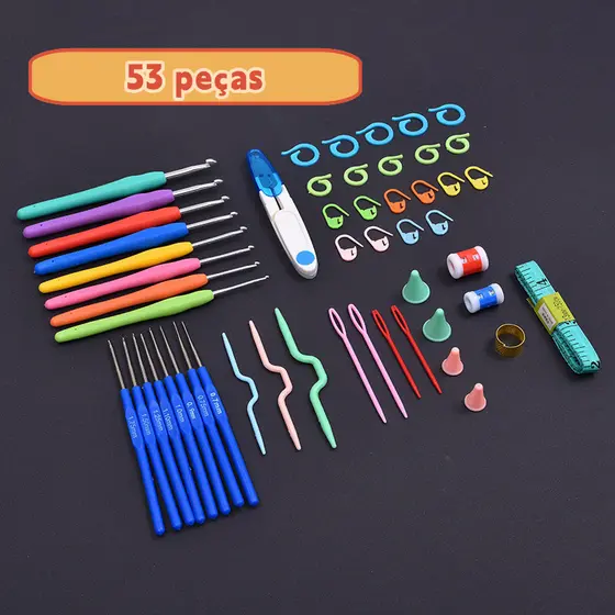 Kit 53 peças Kit Crochê Completo Para Fazer Amigurumi Agulhas Acessórios