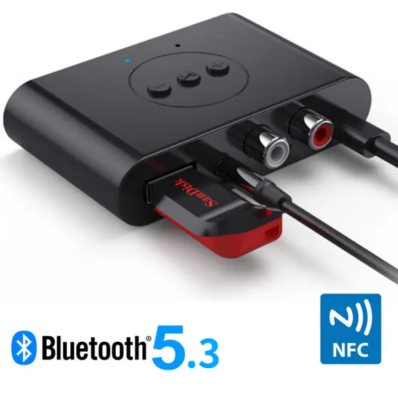 Receptor Bluetooth de Áudio USB Tipo-C NFC com P2 e RCA