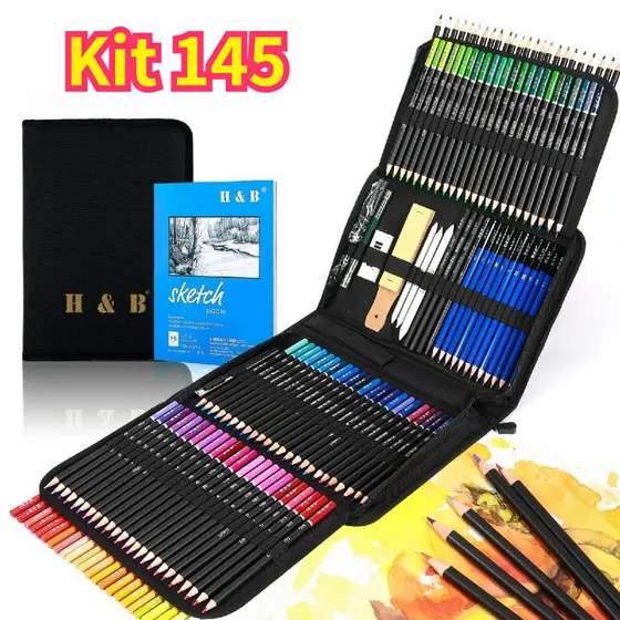 Kit 145/96 Desenho Profissional Estojo Lápis Esboço Arte Para