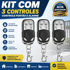 Kit 3 Controles Remoto Compatível 433Mhz Portão Electrónico Garagem 4 Botões Residencial