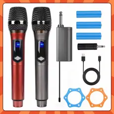 Kit 2 Microfones Dinâmico Sem Fio Profissional Recarregável Uhf para Karaokê