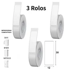 3 Rolo Etiqueta Niimbot WP9525 D101 D11 12x30mm (180pçs)