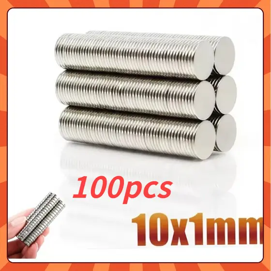 100 Peças Super Ímã Neodímio Disco 10x1mm N35 Potente