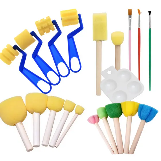 Kit de Pintura 20 Peças com Pincéis Batedores, Paleta e Rolo para Artesanato e Atividade Sensorial