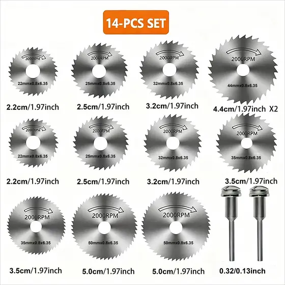 Kit14 Peças Mini Disco Serra Circular Micro Retifica Profissional,Lâminas De Corte,Micro Moedor,Profissional De Aço