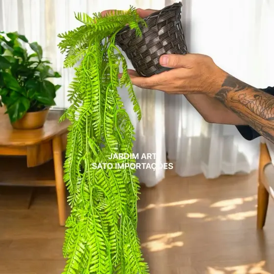 Vaso Decorativo com Suculenta Pendente SAMAMBAIA + Vasinho trançado Casa Escritório Sala PT15