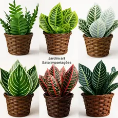 Vaso com Folhas Artificiais Tropicais – Toque Natural Pt15