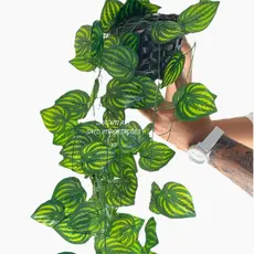Planta Decorativa  Vaso Trançado Marrom + Pendentes Artificial Folhas de Hera