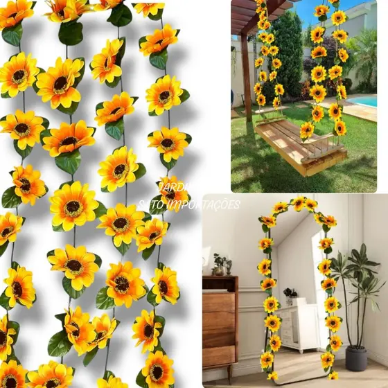 Cortina de Flores Girassol 2m – Lindo para Quartos, Varanda e Eventos!
