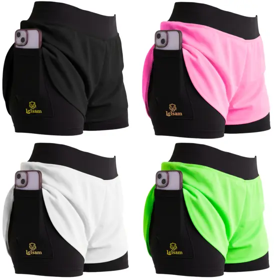 Kit 4 Short 2 em 1 Feminino Esportivo Academia Corrida Fitness Com Bermuda Interna Confortável