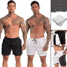 Kit 2 Short masculino duplo 2 em 1 Bolso Antiqueda para celular Corrida Academia treino proteção uv+