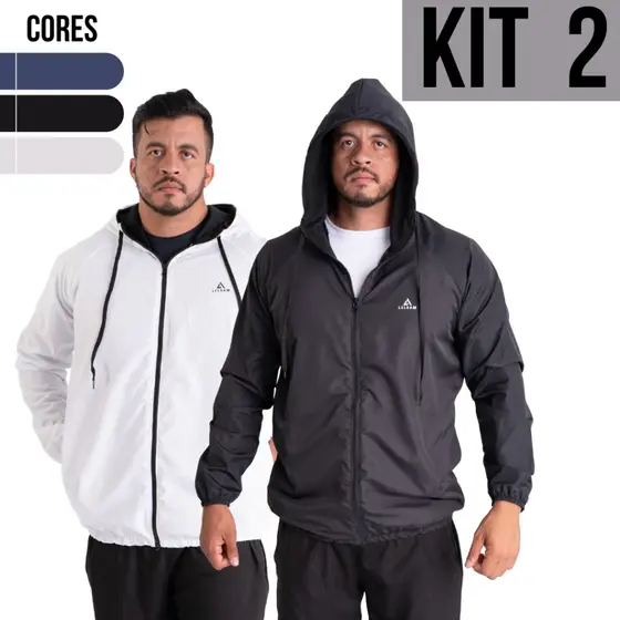Kit 2 Jaqueta corta vento repelente a água bolso reforçado capuz forrado uso casual e esportivo