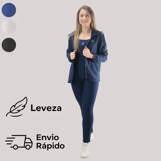 Jaqueta Corta Vento Feminina Com Zíper e Cordão Ajustável Para o Dia a Dia