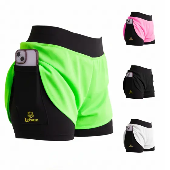 Short 2 em 1 Feminino Esportivo Academia Corrida Fitness Com Bermuda Interna Confortável