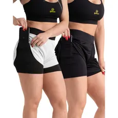 Kit 2 Short 2 em 1 Feminino Esportivo Academia Corrida Fitness Com Bermuda Interna Confortável