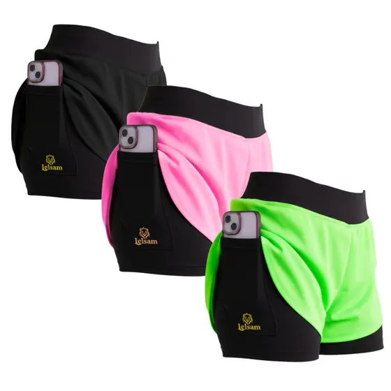 Kit 3 Short 2 em 1 Feminino Esportivo Academia Corrida Fitness Com Bermuda Interna Confortável