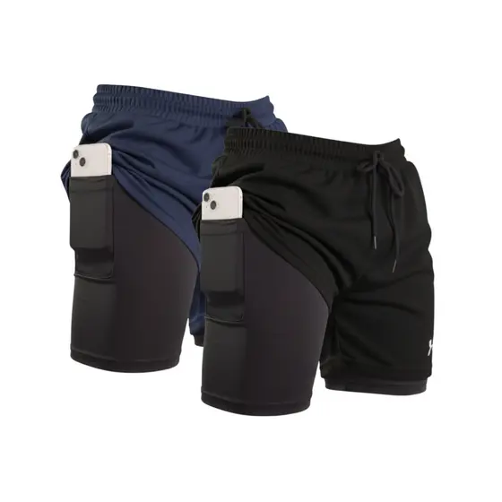 Short Plus Size  Duplo 2 em 1 Leve Confortável Compressão Bolso interno Academia e Treino corrida