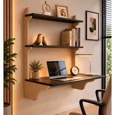 Mesa de Estudo e Home Office 90x45cm com 2 Prateleiras Escrivaninha Suspensa