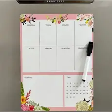 Planner Magnético Rosa Lousa Lembrete Imã Geladeira Porta Recados Anotação Semanal Mensal