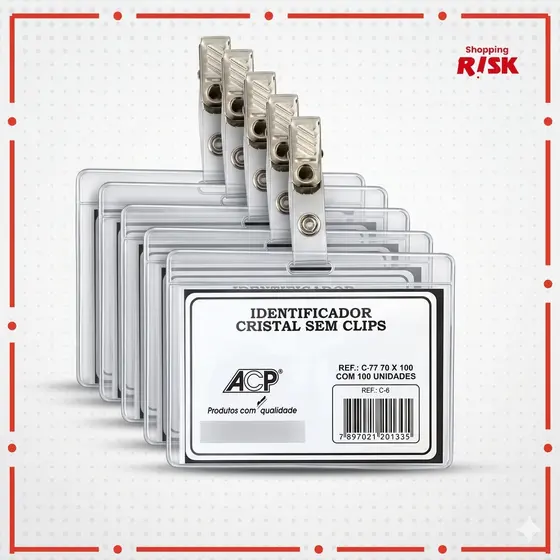 Crachá Horizontal 7x10cm ACP DAC Cristal COM PRESILHA Jacaré ATACADO