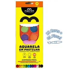 Aquarela em Pastilha com 12 Cores + 1 Pincel (Ref. EQA12CP) - Master