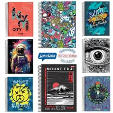 Caderno Universitario Flow 10 Materias Espiral Capa Dura 160 Folhas - Jandaia