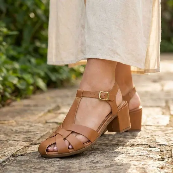 Sandália de Salto Grosso Bloco Feminina Tamanco Fechado Moda com Fivela Ref. 31/13