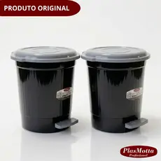 Kit 2 Lixeiras Redondas Com Pedal 7l Litros Preta Funcional Cozinha Banheiro Lavanderia Escritório