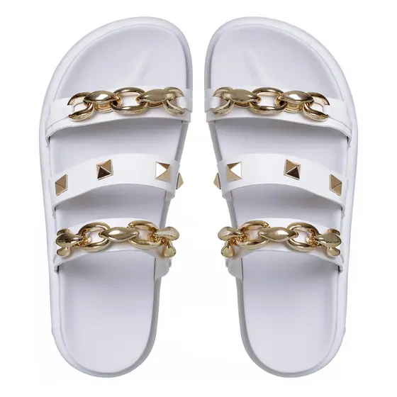 Birken Papete Sandália Conforto Feminina Luxo Corrente Spike Dourada