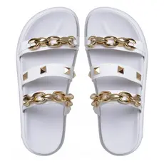 Birken Papete Sandália Conforto Feminina Luxo Corrente Spike Dourada