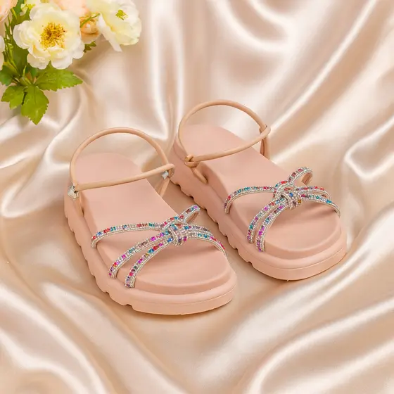 Birken Papete Sandália Feminina Com Strass Colorida Nude Rose Paris