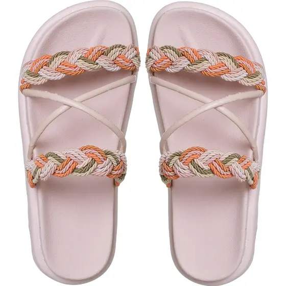 Birken Papate Rasteira Flat Feminina Modelo Luxo Trança Trançadas Rosê Nude Com Tira Cordão