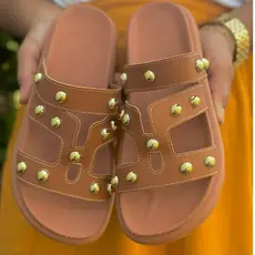Birken Sandália Conforto Feminina Modelo Blogueira Bolinhas Metalizadas Brilho Dourada