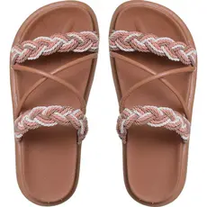 Birken Papate Rasteira Flat Feminina Modelo Luxo Trança Trançadas Marrom Caramelo Com Tira Cordão