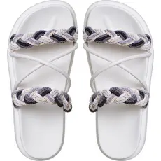 Birken Papate Rasteira Flat Feminina Modelo Luxo Trança Trançadas Off White Azul Com Tira Cordão